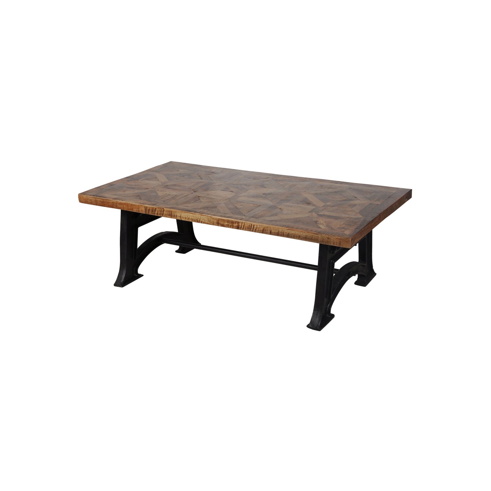 Wood and Industrial Iron Mango Parquet Coffee Table 54 Inch - Image 3