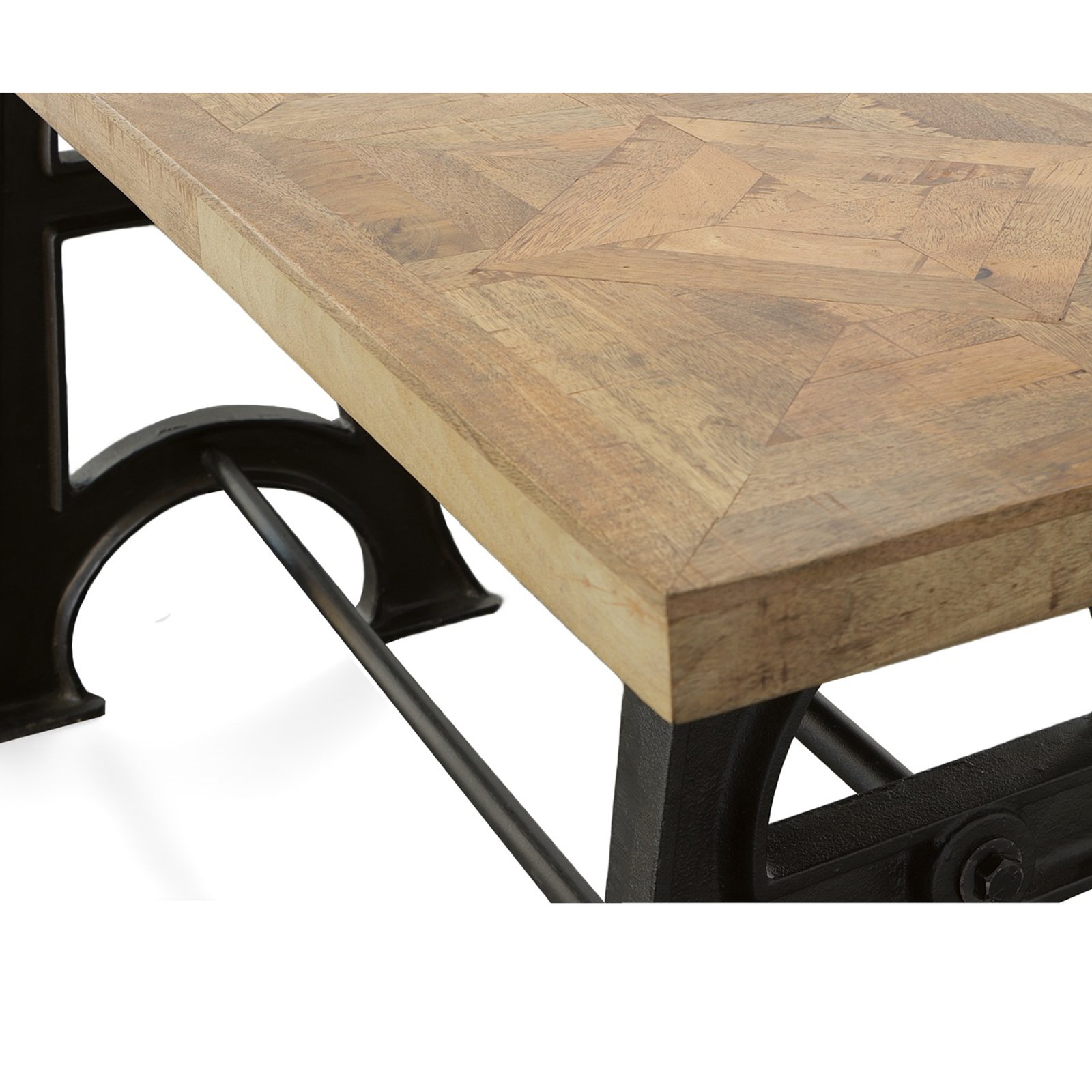 Wood and Industrial Iron Mango Parquet Coffee Table 54 Inch - Image 4