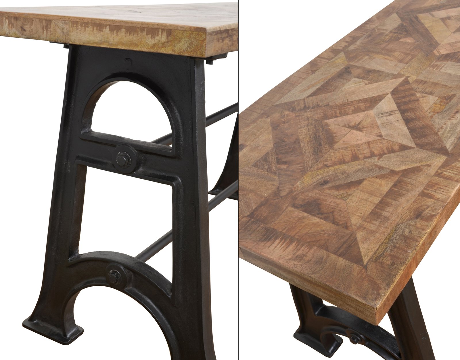 Wood and Industrial Iron Mango Parquet Console Table 60 Inch - Image 4