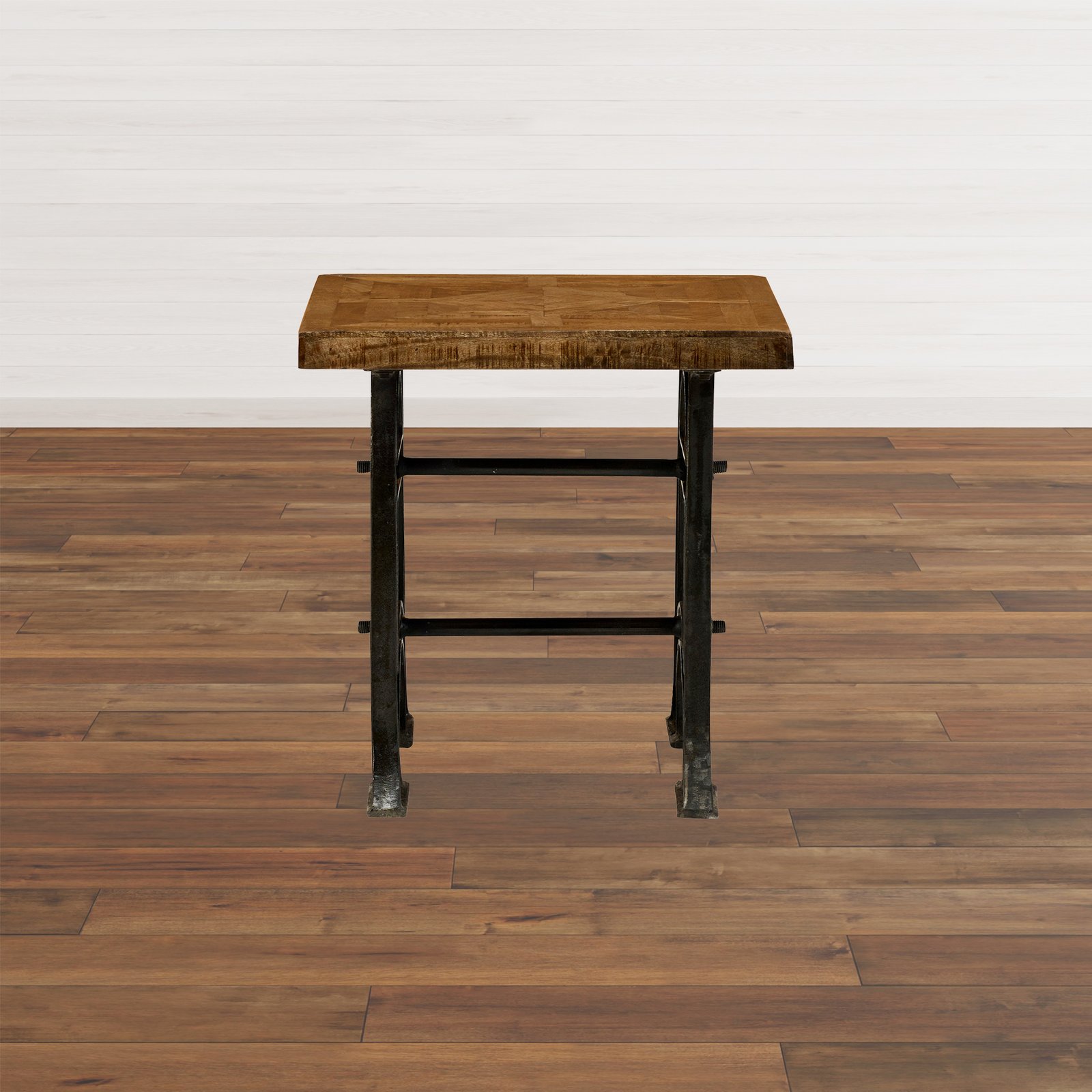 Wood and Industrial Iron Mango Parquet Lamp Table 24 Inch - Image 2