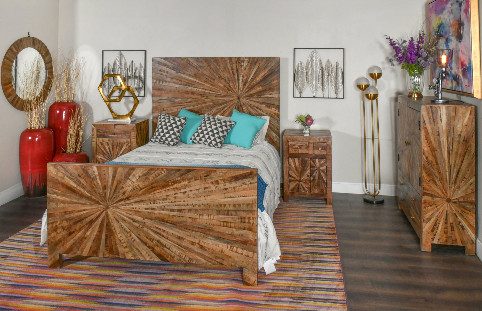 Mango Wood Solid Parquet Queen Bed - Image 2