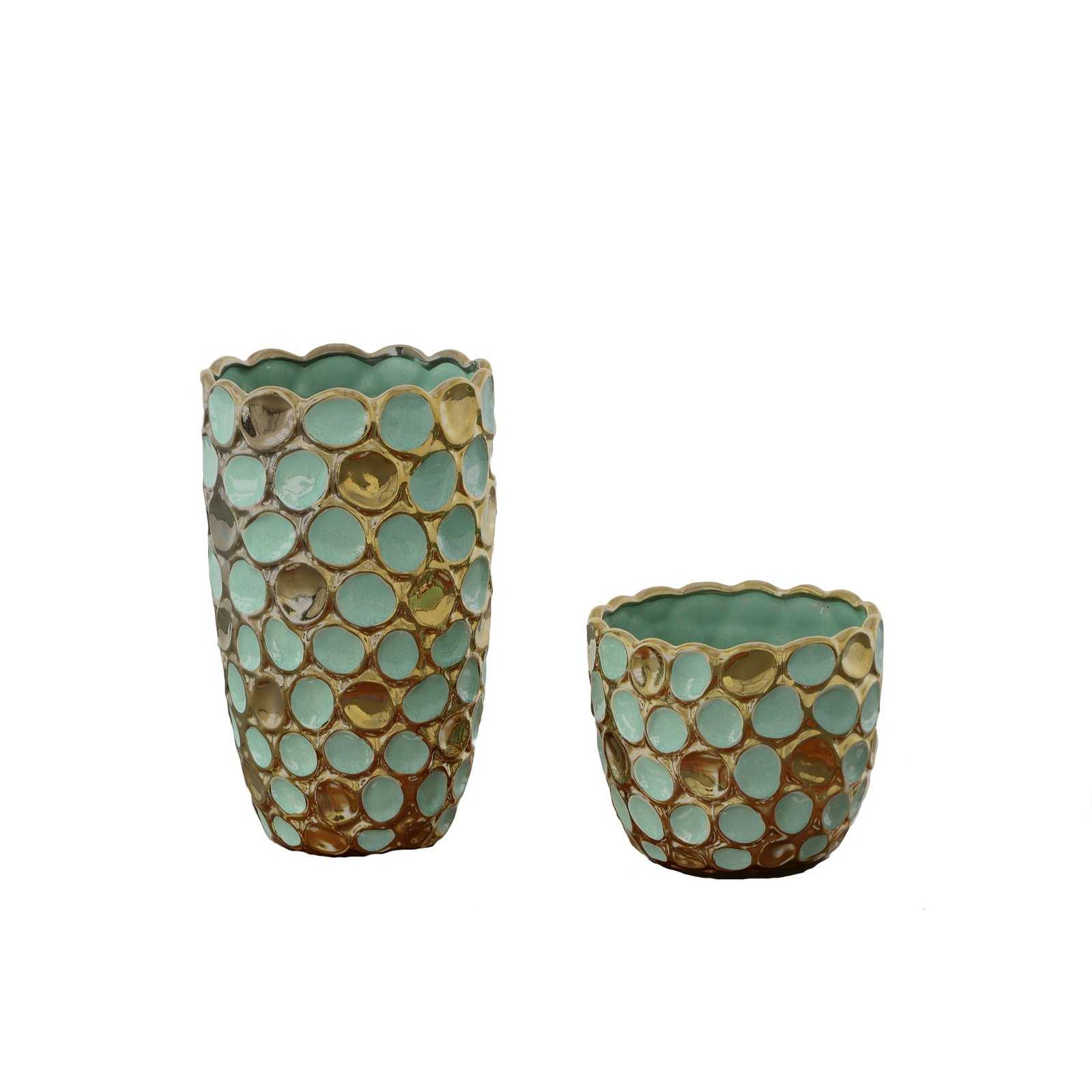Torquoise and Gold Accent Vases Set of 2