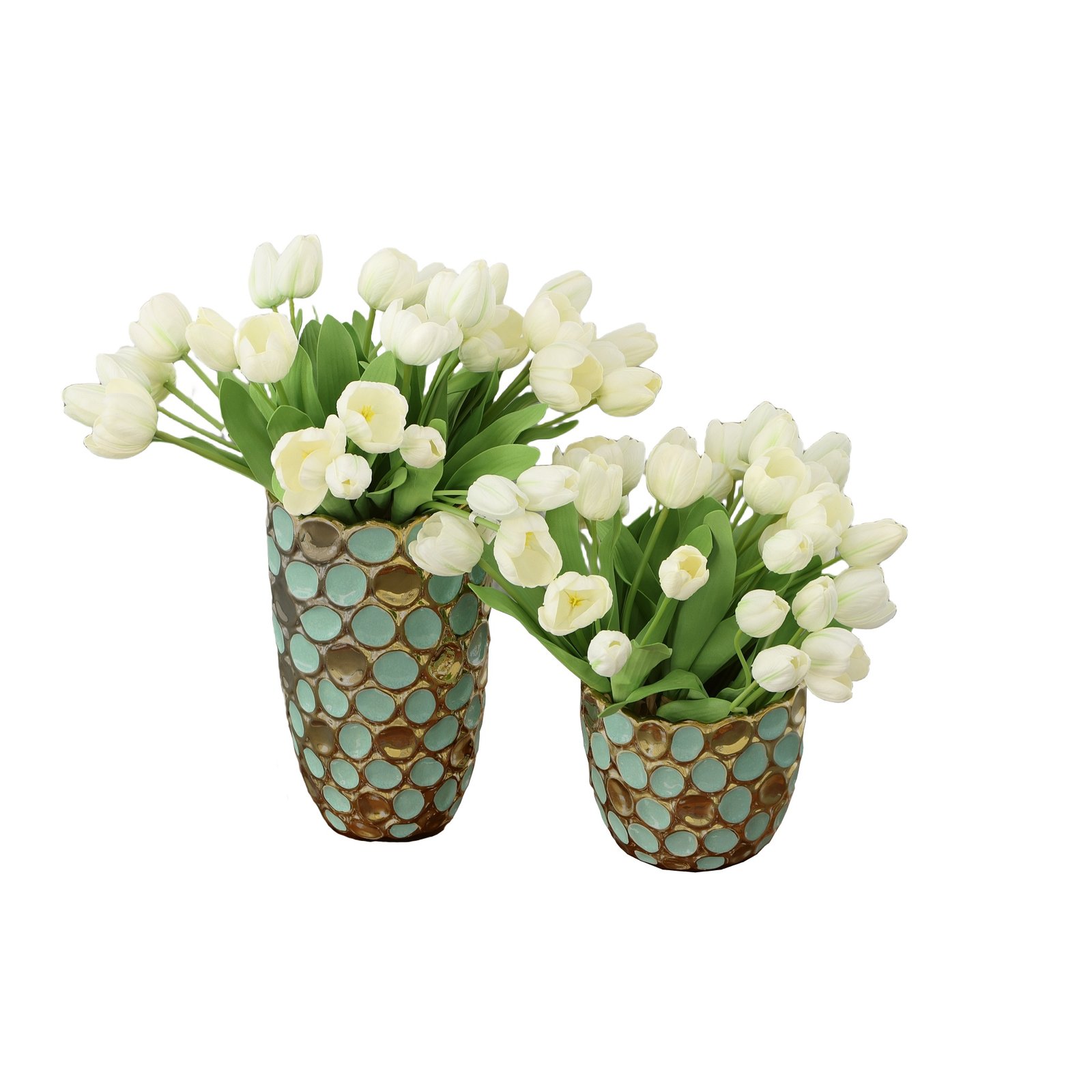Torquoise and Gold Accent Vases Set of 2 - Image 2