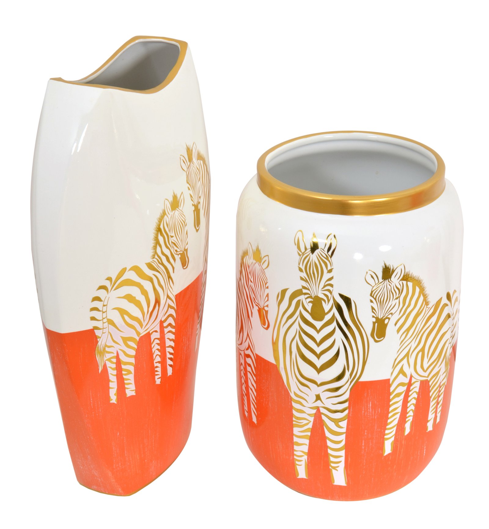 Zebra White Gold and Orange Vases set of 2 - Image 3
