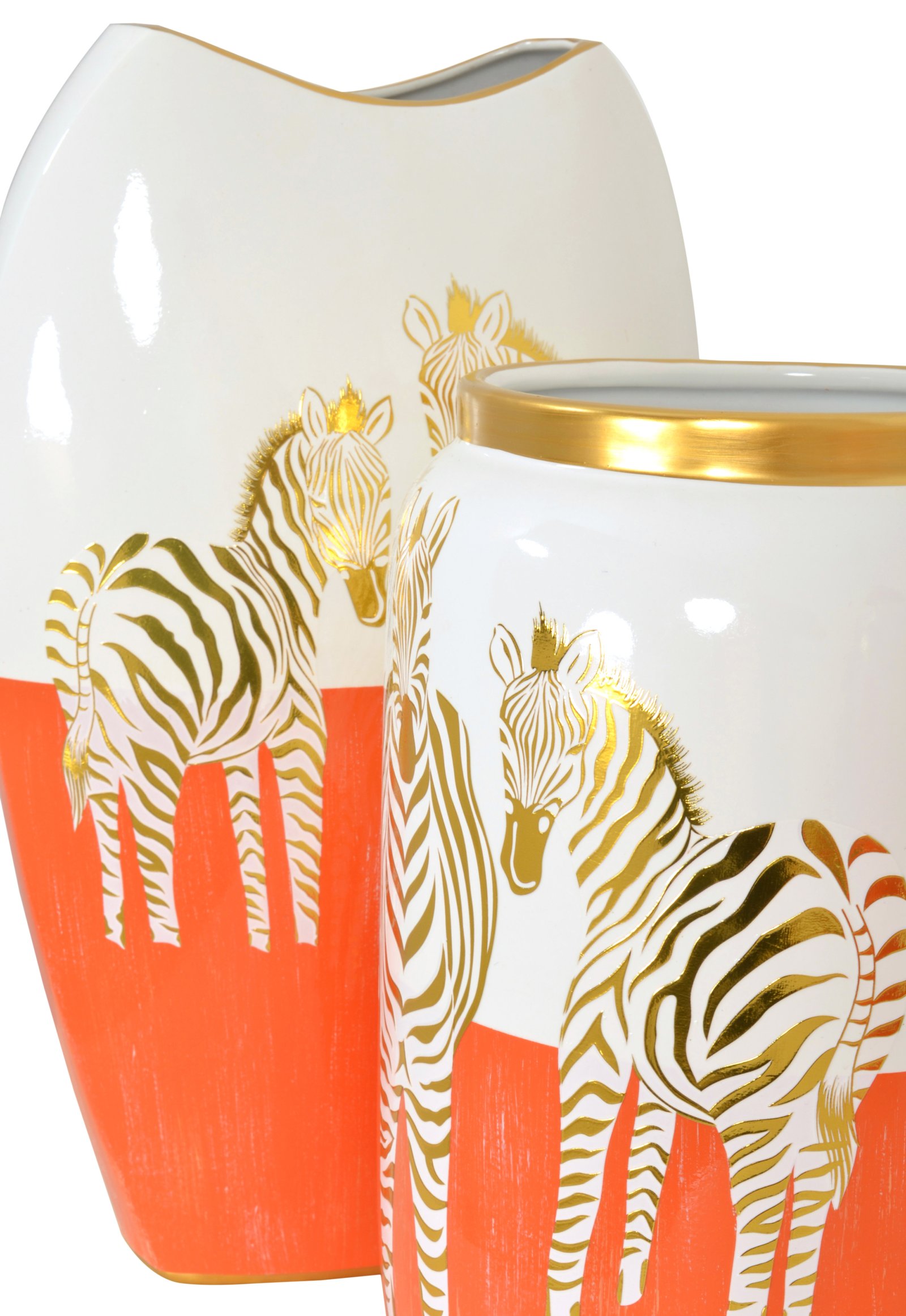 Zebra White Gold and Orange Vases set of 2 - Image 4