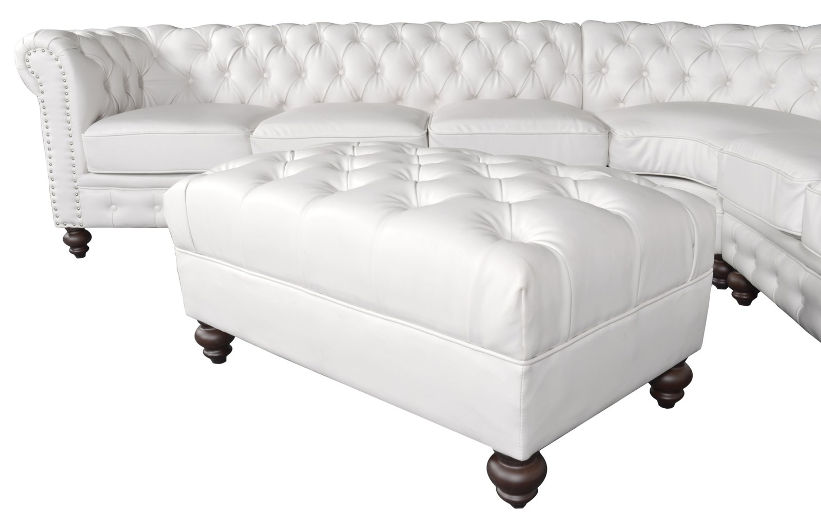 Classic Chesterfield White Sectional with Ottoman (KIT) - Image 4