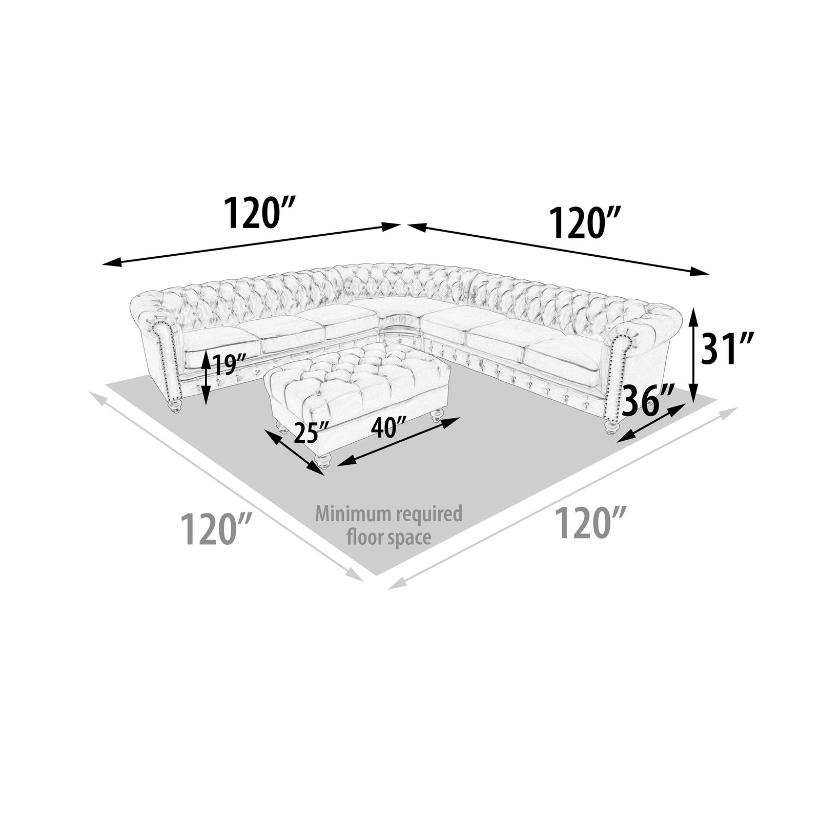 Classic Chesterfield White Sectional with Ottoman (KIT) - Image 5