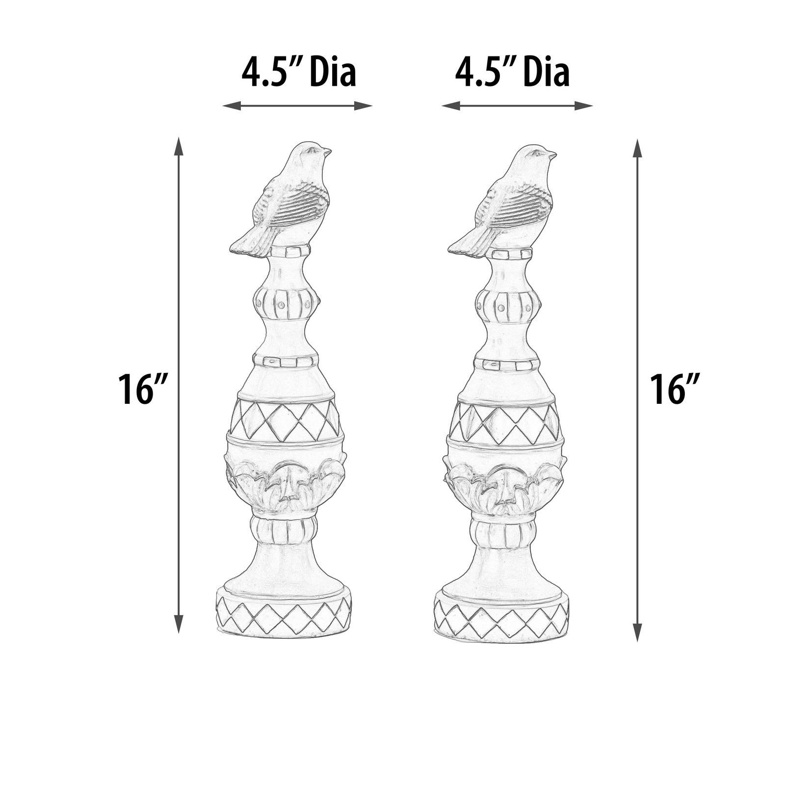 15.75in Spire Pillar with Bird Set of 2 - Image 5