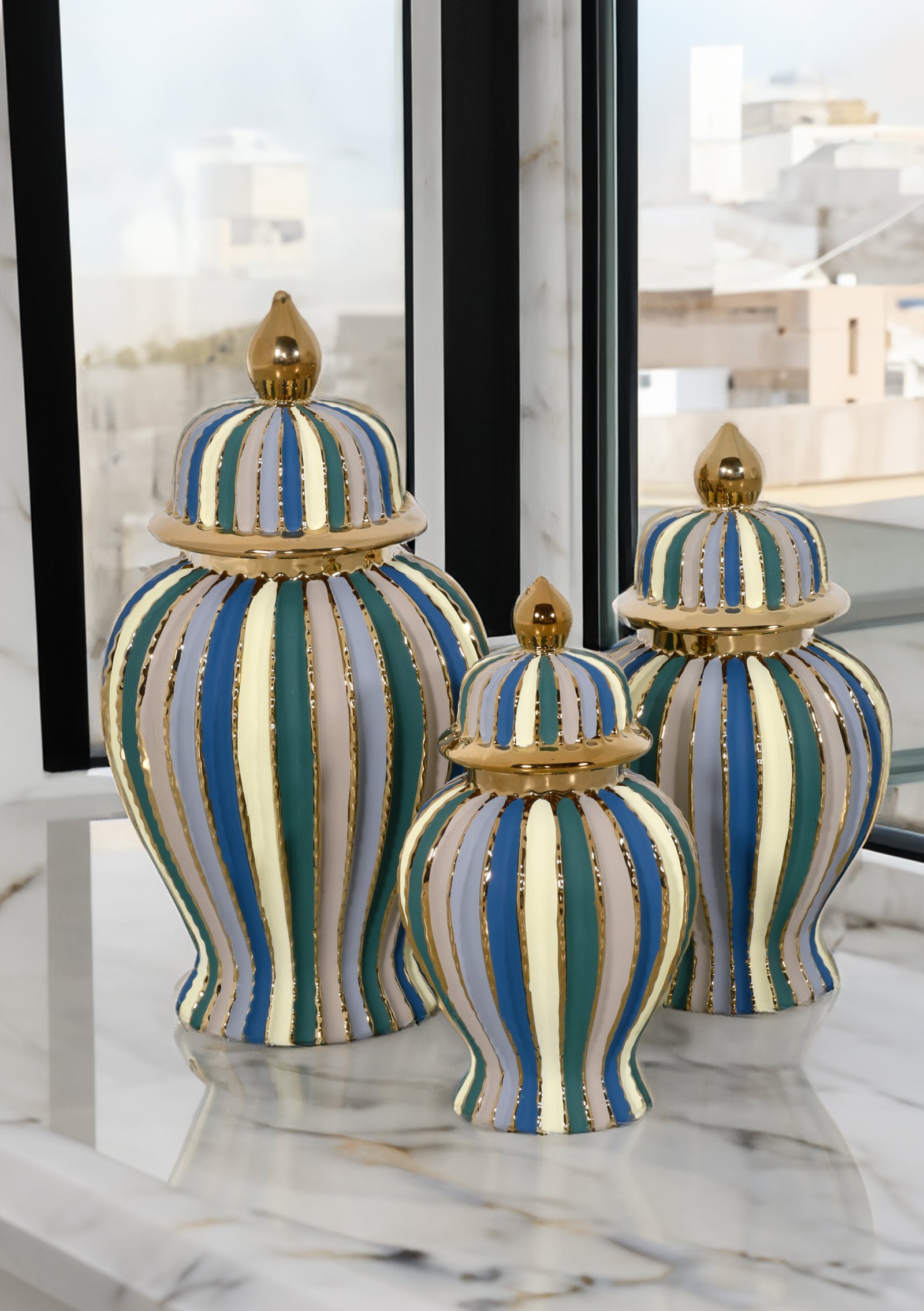 Purity Multi Colored Matte Striped Cannister Set of 3 - Image 2