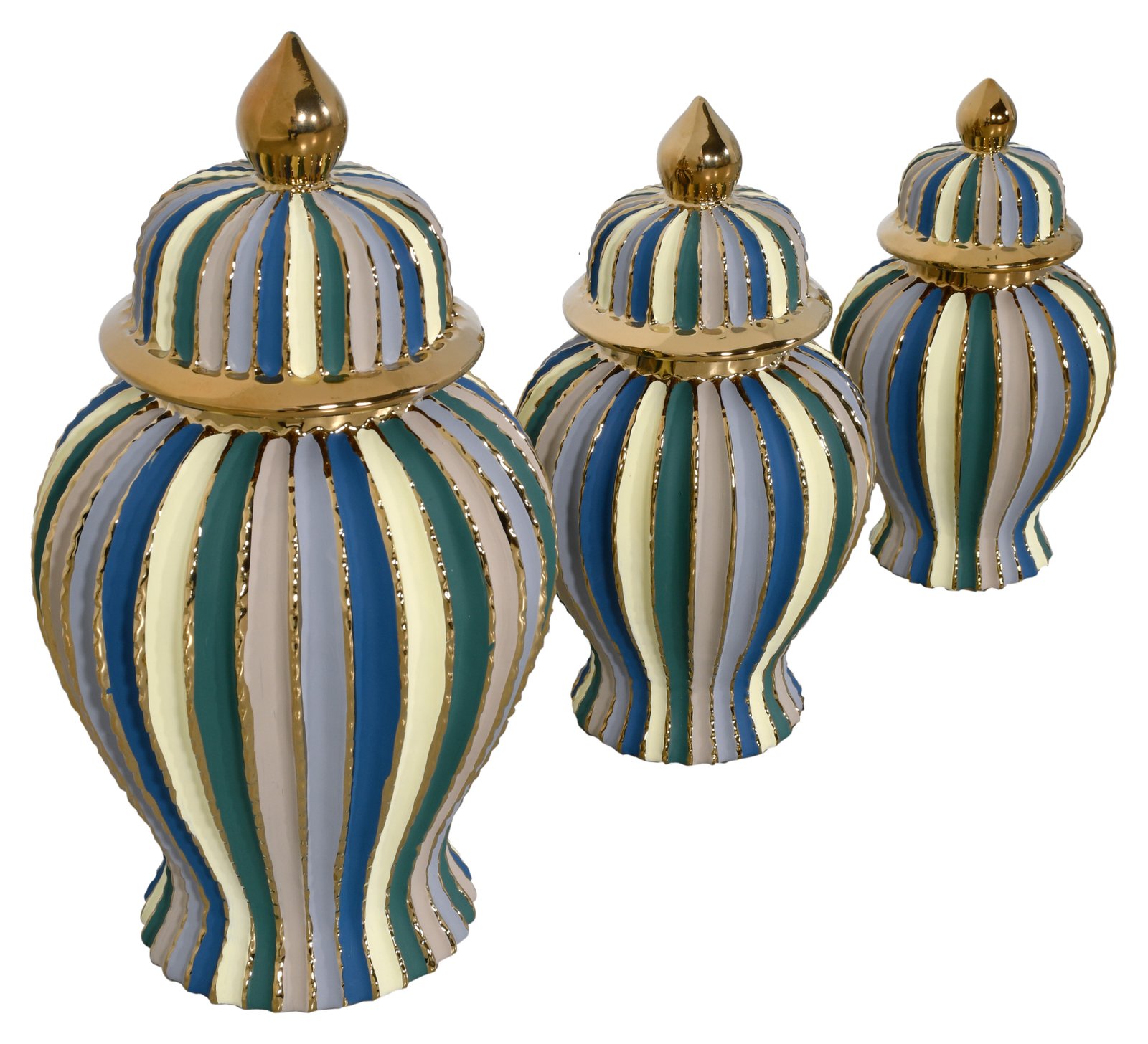 Purity Multi Colored Matte Striped Cannister Set of 3 - Image 3