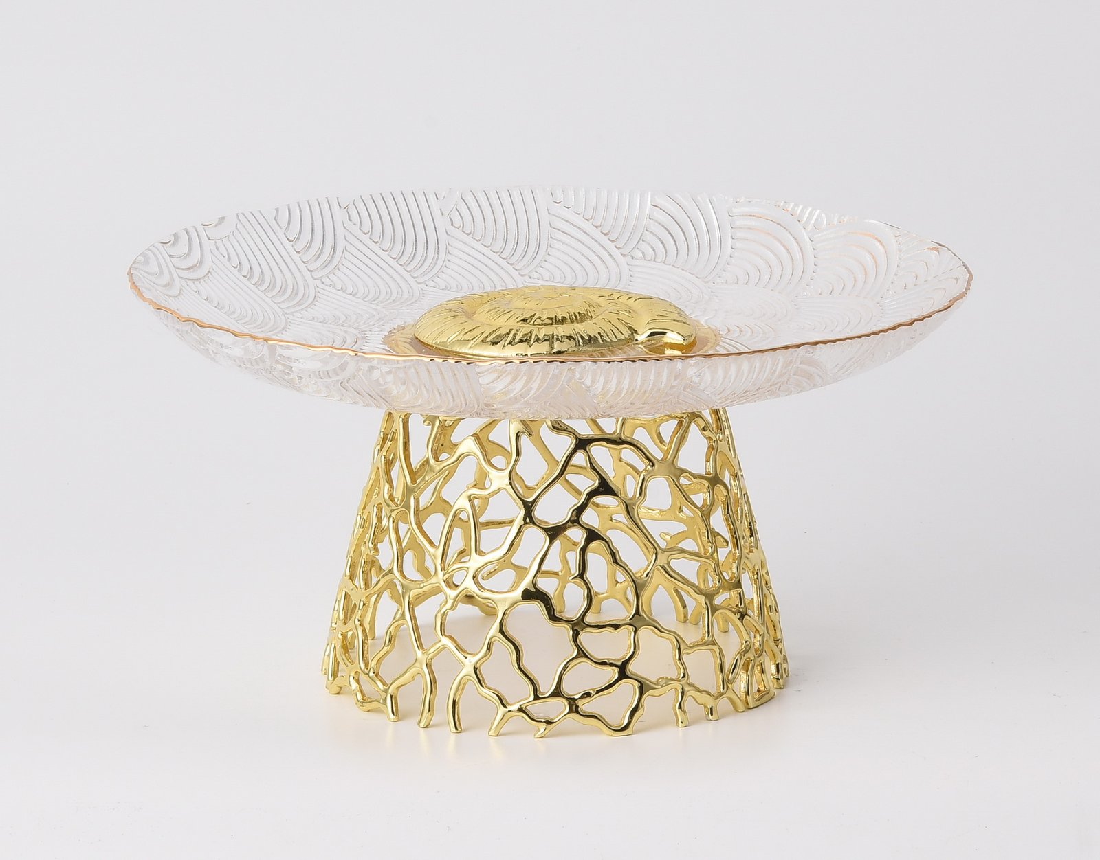 Gilded Gold Pedestal Glass Display Platter